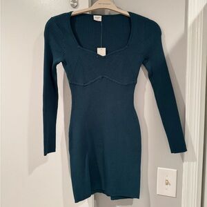 NWT Abercrombie & Fitch Teal long-sleeve corset mini sweater dress